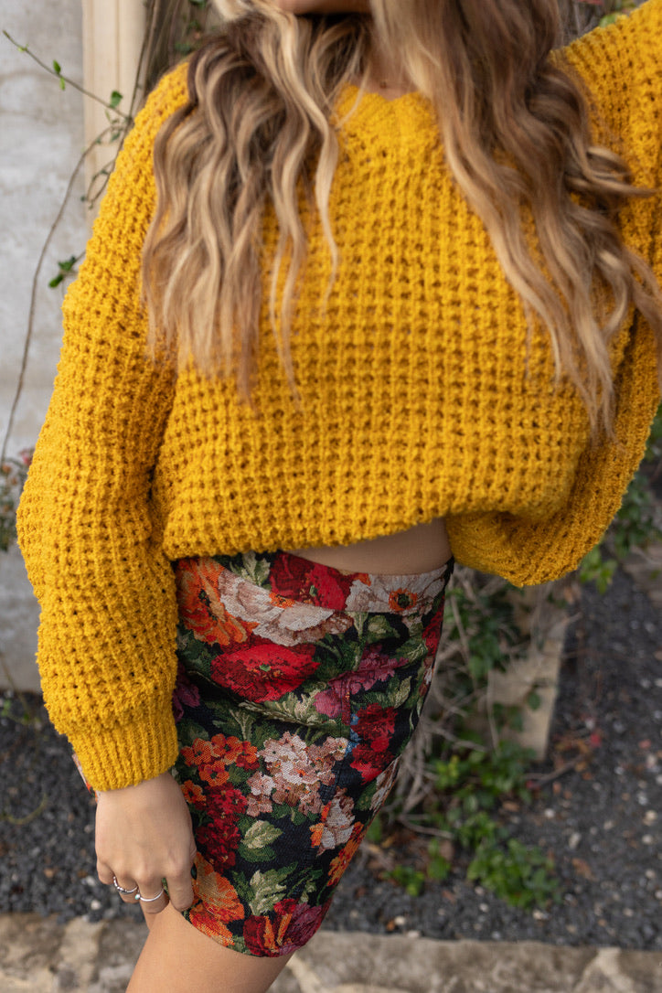 Hazel Mustard Waffle Sweater