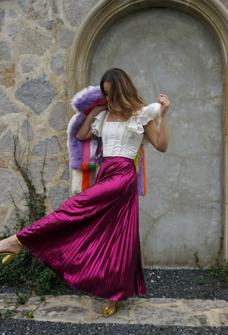 Riley Fuscia Pleated Skirt