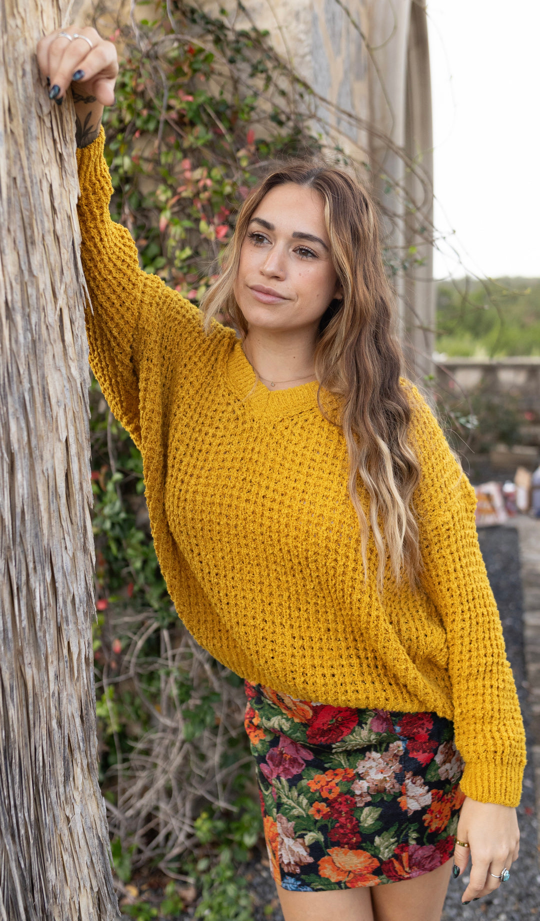 Hazel Mustard Waffle Sweater