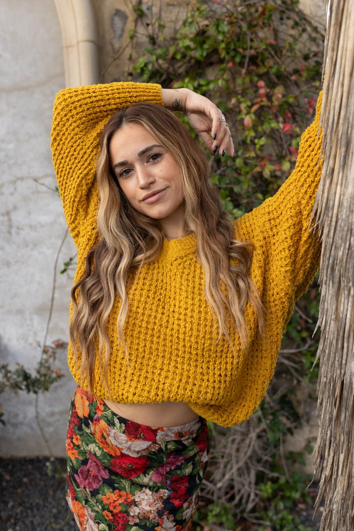 Hazel Mustard Waffle Sweater