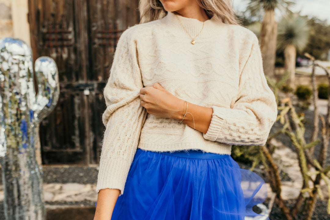 Autumn Cream Cropped Mock-Neck Sweater